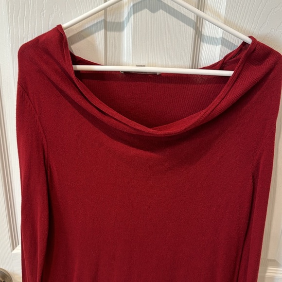 Maroon, long sleeve swoop neck women’s top - Picture 2 of 8